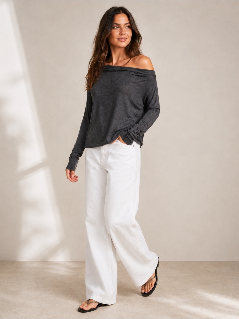 Daryl Ann Denner X Pink Lily “Remi” style grey shirt Small
